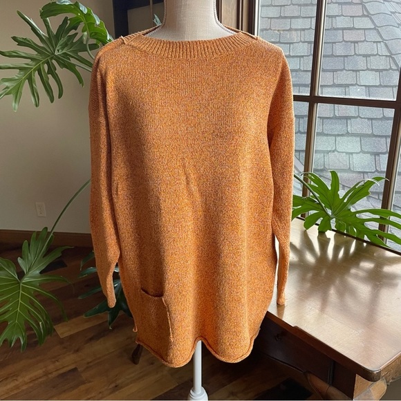 Flax Heathered Cotton Long Sleeve Boxy Tunic Sweater in Marigold Orange - Picture 1 of 9